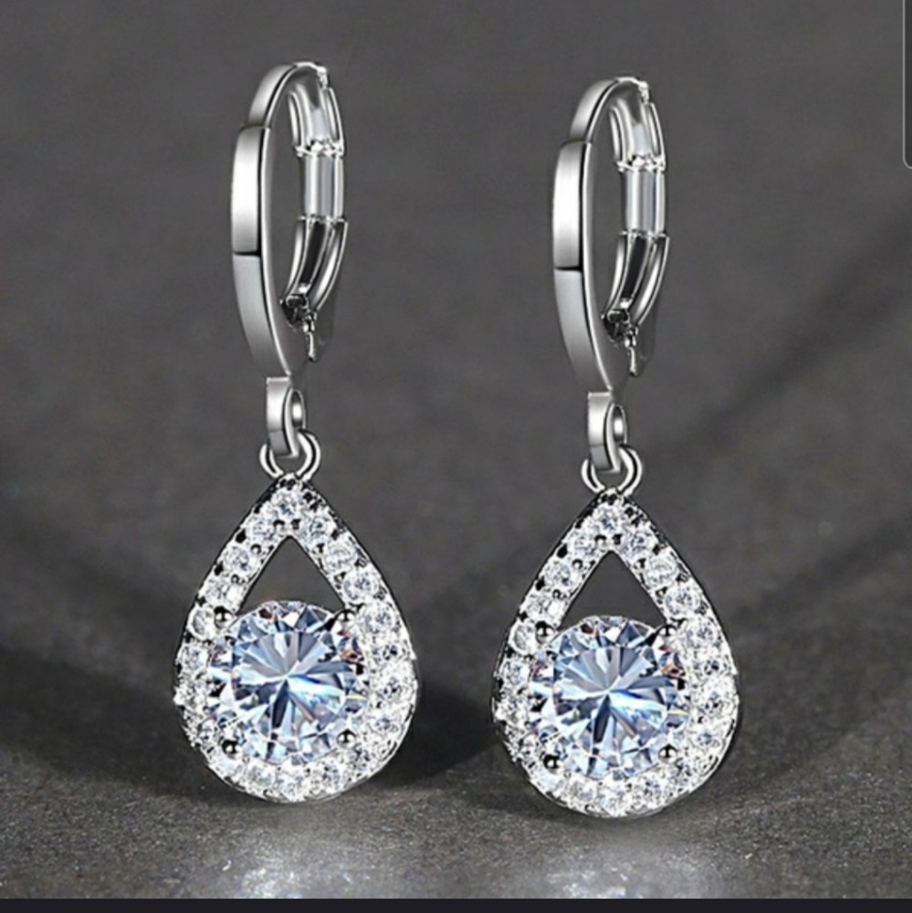 Diamond dangle hoop earrings